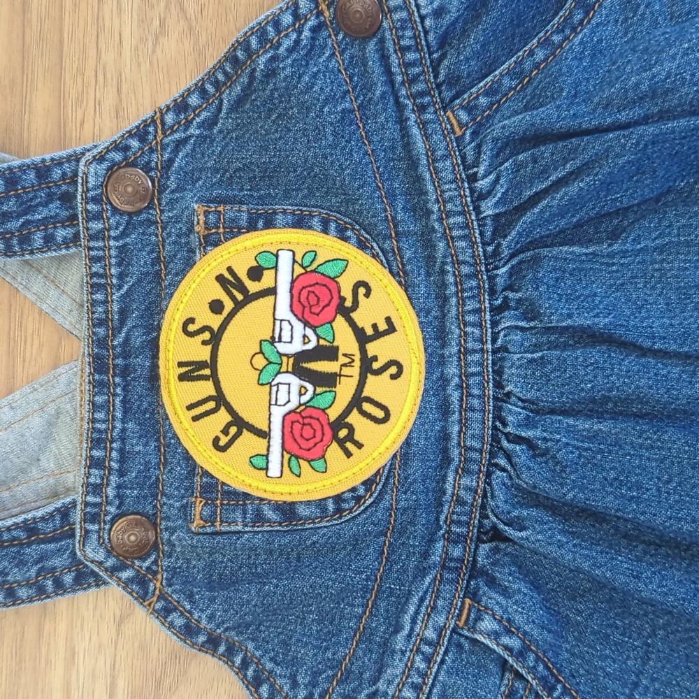 Guns N Roses Baby Gap Denim Dress upcycled one of a kind 3 - 6 months - Picture 2 of 5